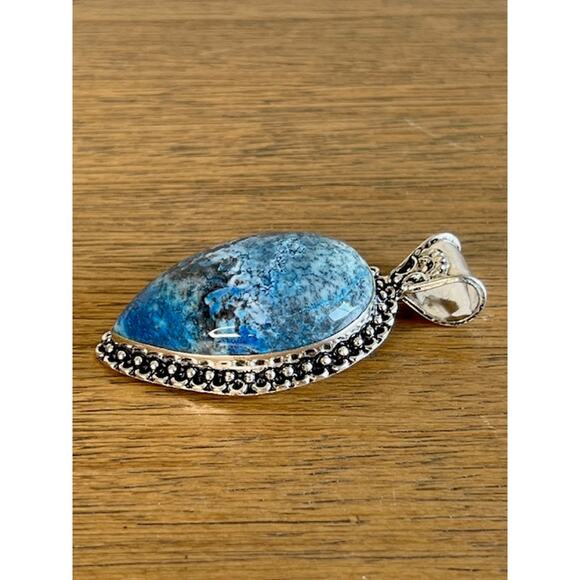 Sterling Silver 925 Blue Stone Pendant 2.5" - Picture 2 of 3